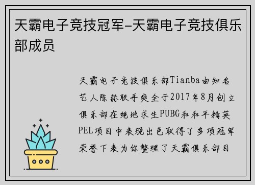 天霸电子竞技冠军-天霸电子竞技俱乐部成员